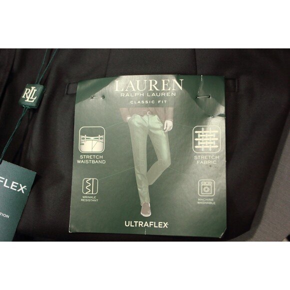 Lauren Ralph Lauren Men Black Ultraflex Dress Pants Classic Pleated 34 X 32 New - Picture 10 of 14